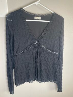 Open Front Mesh Long Sleeve Blouse